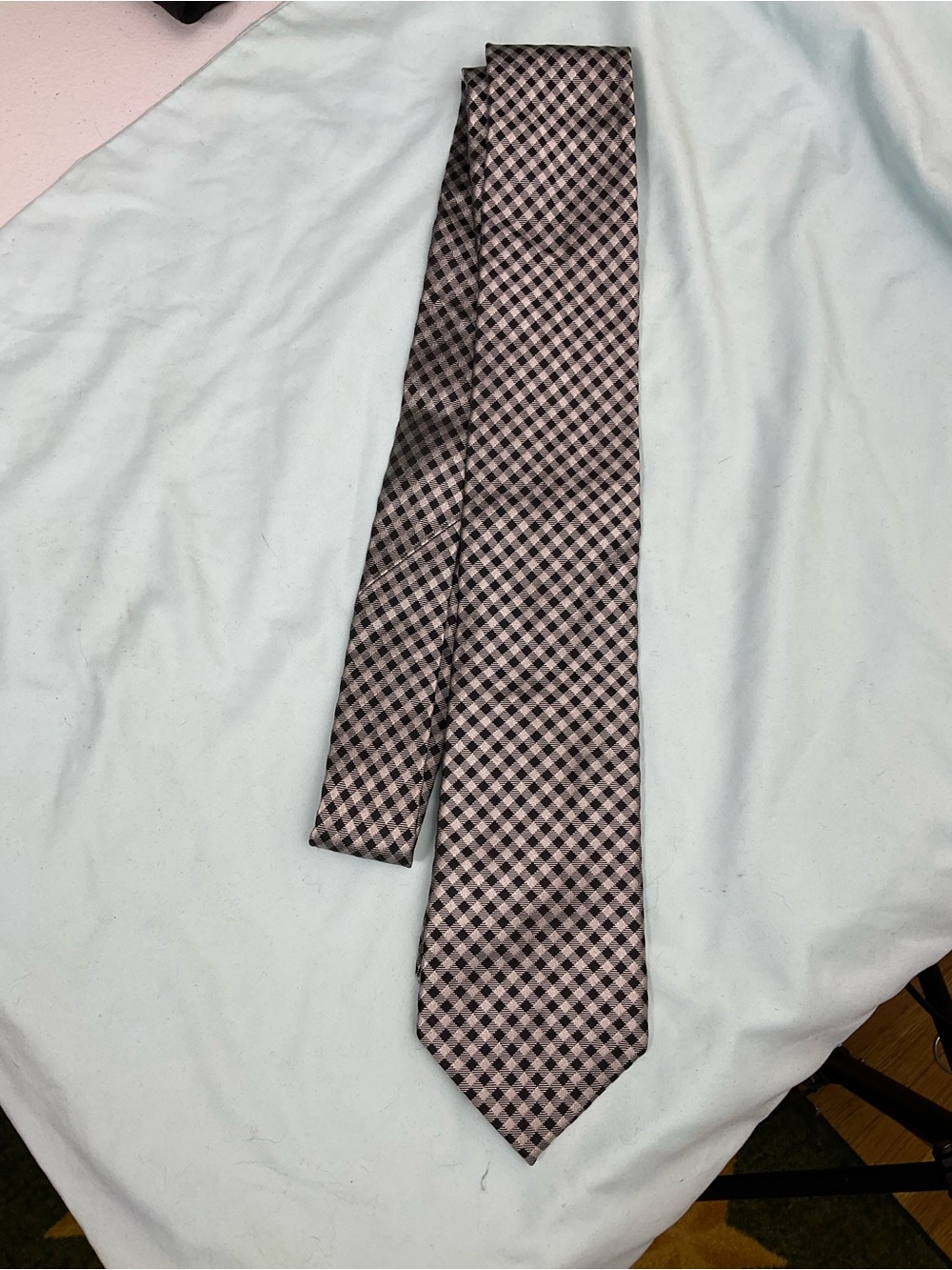 Michael Kors 100% Silk Extra Long Tie - Black and Cream Plaid